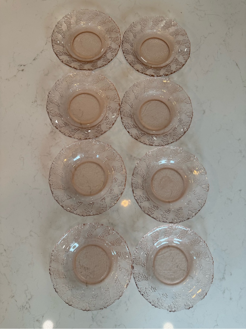 Vintage Kig Indiana Pink Grape Pattern Pressed Glass Plates Set of 8 (7”)